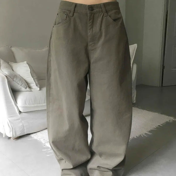 Curved Balloon Fit Wide Long Pants