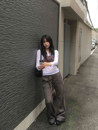 Flower U-neck Tencel long-sleeve t-shirt