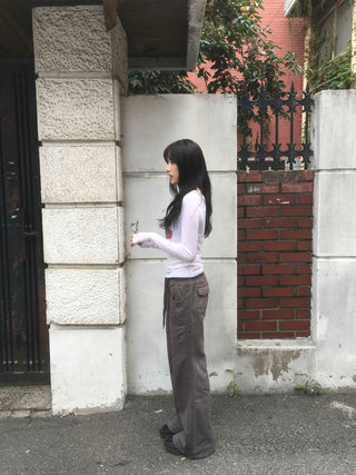 Flower U-neck Tencel long-sleeve t-shirt