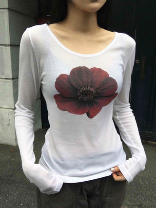 Flower U-neck Tencel long-sleeve t-shirt
