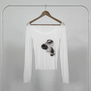 Luisha Vintage Off-Shoulder Slim Long Sleeve Tee