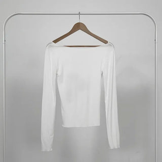 Luisha Vintage Off-Shoulder Slim Long Sleeve Tee