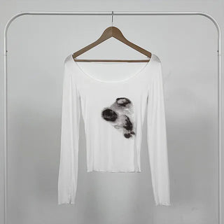 Luisha Vintage Off-Shoulder Slim Long Sleeve Tee