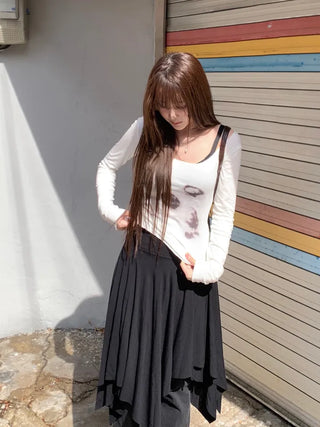 Luisha Vintage Off-Shoulder Slim Long Sleeve Tee