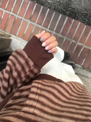 Casual Fleece-Lined Tencel Striped Zip-Up Hoodie