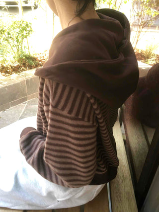 Casual Fleece-Lined Tencel Striped Zip-Up Hoodie