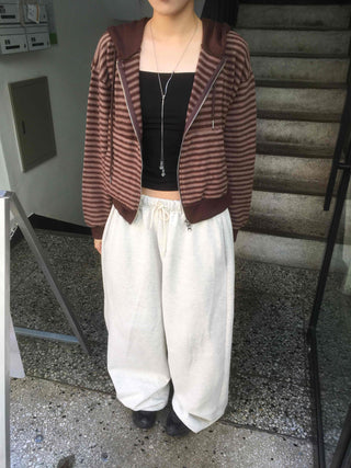 Casual Fleece-Lined Tencel Striped Zip-Up Hoodie