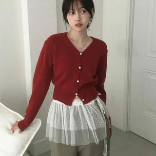 Delicate Winter Innerwear Wool/Wool Plain Cardigan
