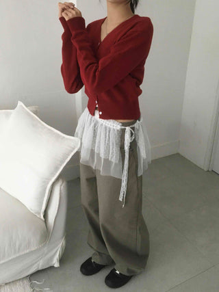 Delicate Winter Innerwear Wool/Wool Plain Cardigan