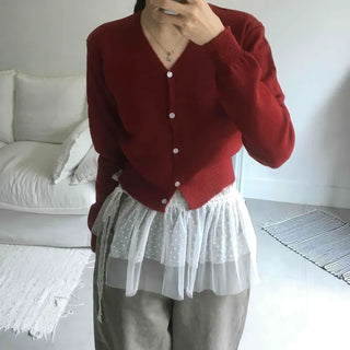 Delicate Winter Innerwear Wool/Wool Plain Cardigan