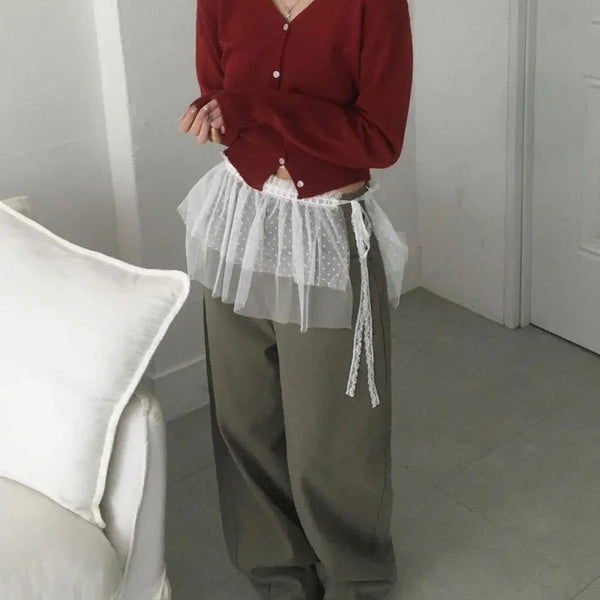 Ivory chiffon polka dot mini skirt