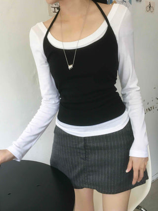 Casual Chic Set Slim Fit Spring/Autumn Long Sleeve T-shirt