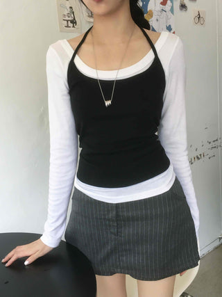 Casual Chic Set Slim Fit Spring/Autumn Long Sleeve T-shirt