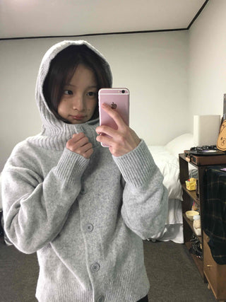 Frill Layered High-Neck Oversized Knit Cardigan