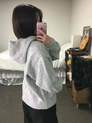 Frill Layered High-Neck Oversized Knit Cardigan