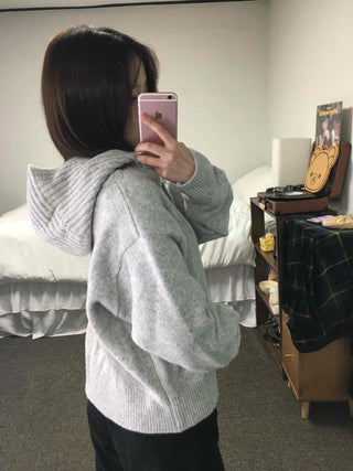 Frill Layered High-Neck Oversized Knit Cardigan