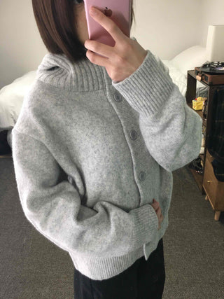 Frill Layered High-Neck Oversized Knit Cardigan