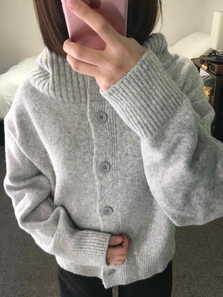 Frill Layered High-Neck Oversized Knit Cardigan