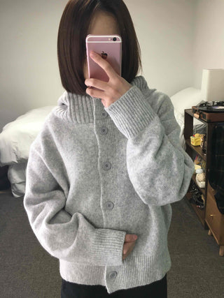 Frill Layered High-Neck Oversized Knit Cardigan