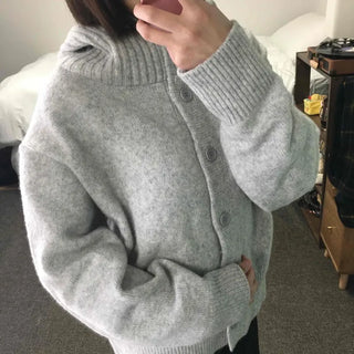 Frill Layered High-Neck Oversized Knit Cardigan