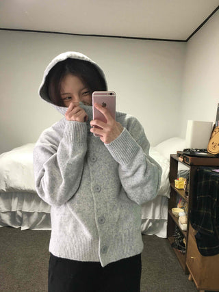 Frill Layered High-Neck Oversized Knit Cardigan