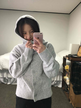Frill Layered High-Neck Oversized Knit Cardigan
