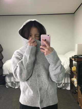 Frill Layered High-Neck Oversized Knit Cardigan