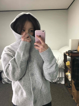 Frill Layered High-Neck Oversized Knit Cardigan