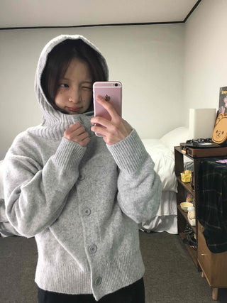 Frill Layered High-Neck Oversized Knit Cardigan