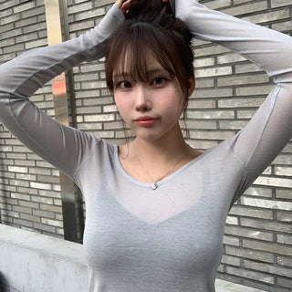 Meloni Tencel See-through Ribbed Slim T-shirt