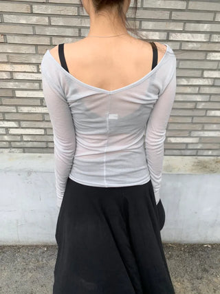 Meloni Tencel See-through Ribbed Slim T-shirt