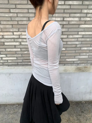 Meloni Tencel See-through Ribbed Slim T-shirt