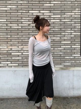 Meloni Tencel See-through Ribbed Slim T-shirt