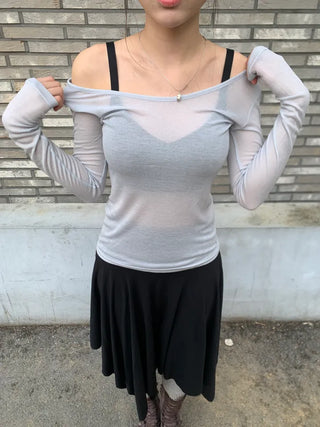 Meloni Tencel See-through Ribbed Slim T-shirt