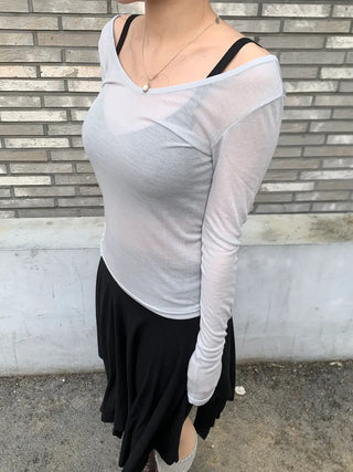 Meloni Tencel See-through Ribbed Slim T-shirt