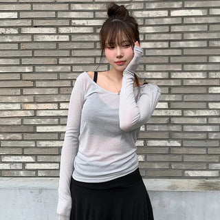 Meloni Tencel See-through Ribbed Slim T-shirt