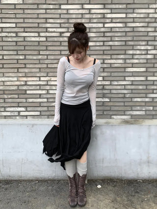 Meloni Tencel See-through Ribbed Slim T-shirt