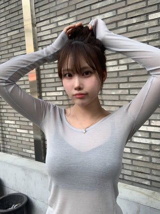 Meloni Tencel See-through Ribbed Slim T-shirt