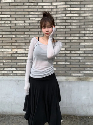 Meloni Tencel See-through Ribbed Slim T-shirt