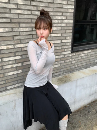 Meloni Tencel See-through Ribbed Slim T-shirt