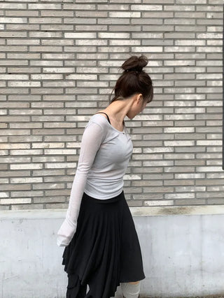 Meloni Tencel See-through Ribbed Slim T-shirt