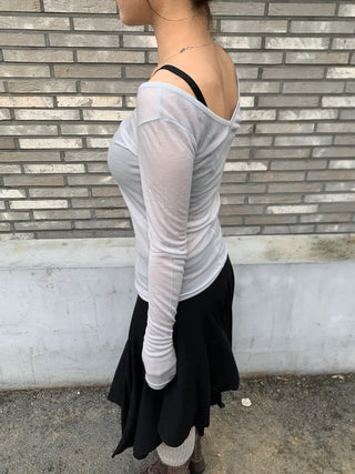 Meloni Tencel See-through Ribbed Slim T-shirt