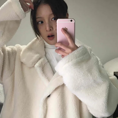 Hooded Shearling Long Tumble Coat