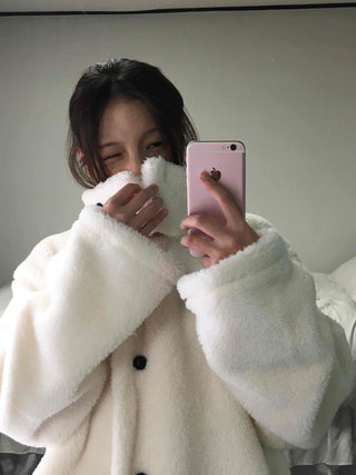 Hooded Shearling Long Tumble Coat