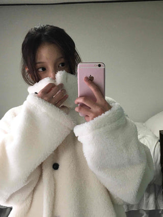 Hooded Shearling Long Tumble Coat