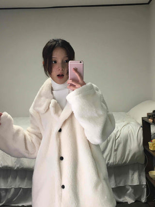 Hooded Shearling Long Tumble Coat