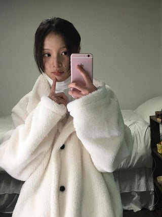 Hooded Shearling Long Tumble Coat