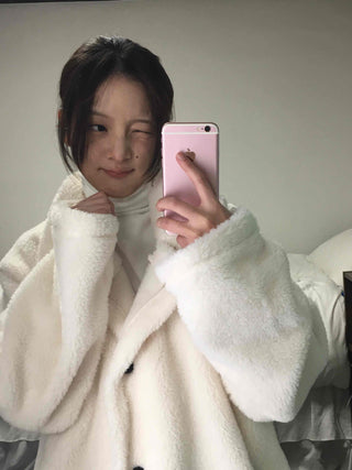 Hooded Shearling Long Tumble Coat