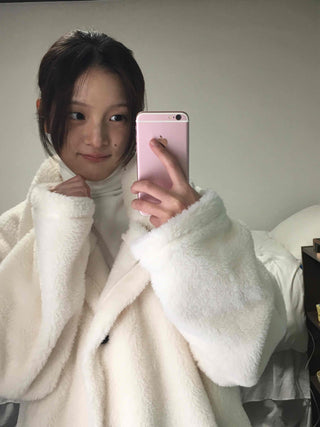 Hooded Shearling Long Tumble Coat