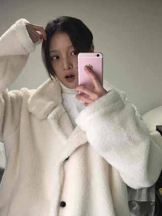 Hooded Shearling Long Tumble Coat
